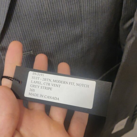 Simon Spurr 36S/30 modern slim skinny fit grey stripe 100% virgin wool bemberg - Picture 6 of 12